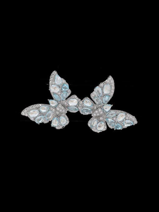 blue Brass Cubic Zirconia Butterfly Luxury Cluster Earring