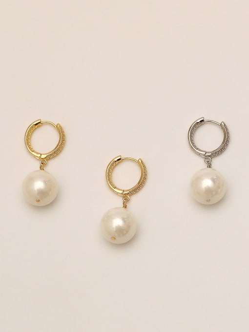 HYACINTH Brass Imitation Pearl Geometric Vintage Huggie Trend Korean Fashion Earring 2