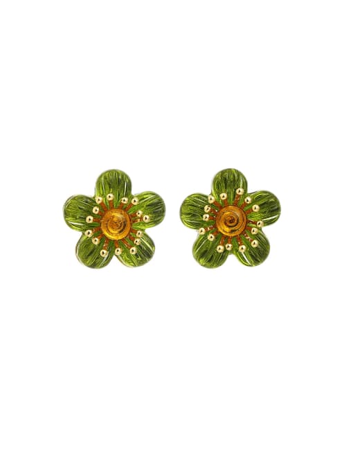 Flower earrings Brass Resin Flower Minimalist Stud Earring