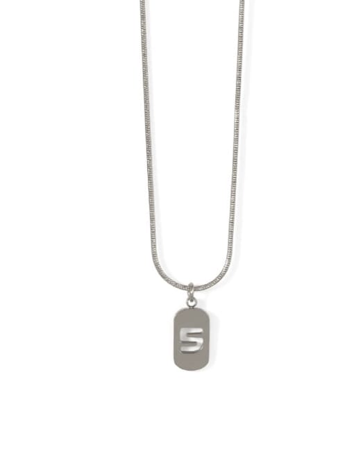 Silver 5 Titanium Steel Number Minimalist Pendant Necklace