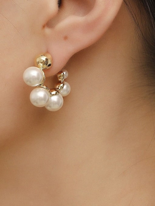 HYACINTH Brass Imitation Pearl Geometric Minimalist Stud Trend Korean Fashion Earring 1