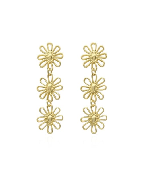 Dumb gold Copper Cubic Zirconia Hollow Flower Vintage Drop Trend Korean Fashion Earring