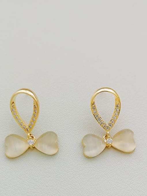 14K  gold Copper Cubic Zirconia Bowknot Dainty Stud Trend Korean Fashion Earring