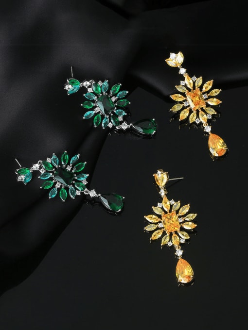 OUOU Brass Cubic Zirconia Flower Water Drop Luxury  Long Cluster Earring 1