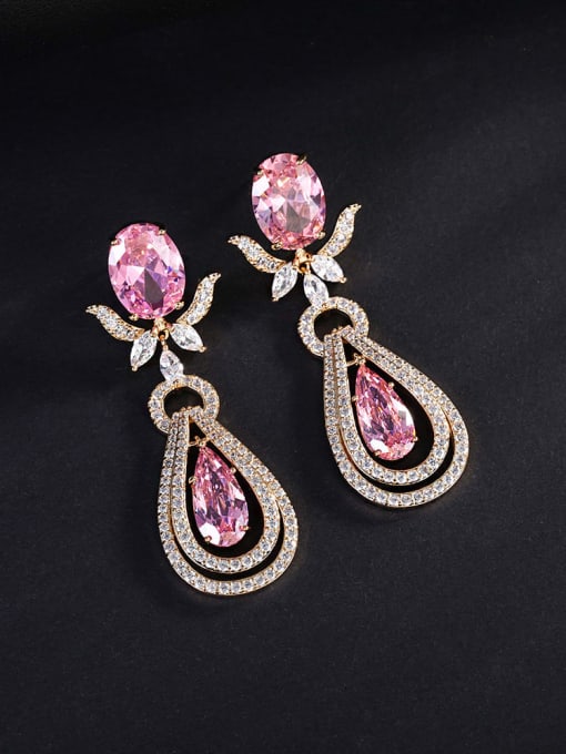 Pink geometry Brass Cubic Zirconia Multi Color Geometric Luxury Cluster Earring