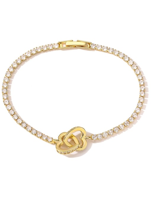 31132 Brass Cubic Zirconia Heart Dainty Bracelet