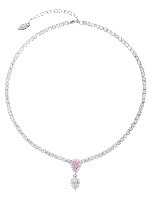 necklace Brass Cubic Zirconia Dainty Water Drop Pink Earring and Necklace Set