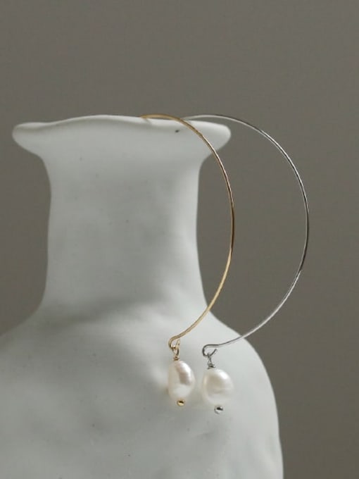ACCA Brass Freshwater Pearl Geometric Minimalist Hoop Earring 2