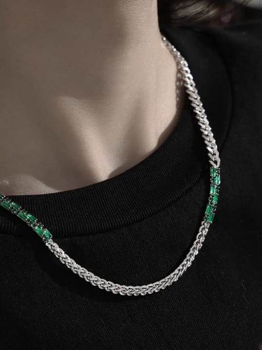 TINGS Brass Cubic Zirconia Green Geometric Dainty Link Necklace 2