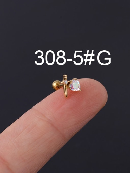 5# gold Brass Cubic Zirconia Multi Color Ball Stud Earring(Single)
