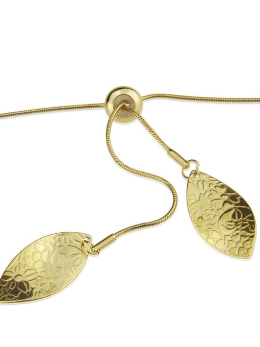 golden Brass Smooth Leaf Minimalist Pendants  Necklace