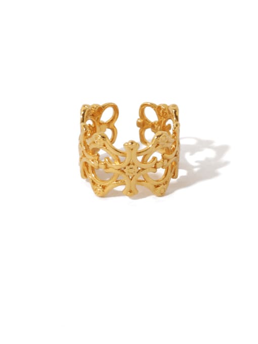 ACCA Brass Geometric Vintage Hollow Flower Band Ring 1