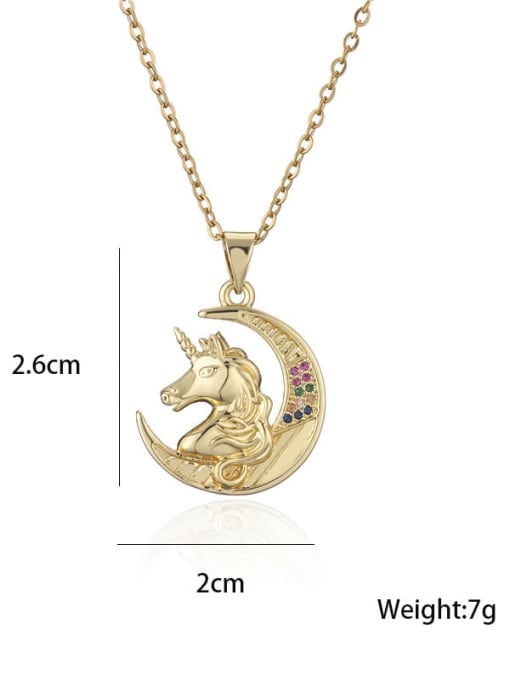 AOG Brass Rhinestone Deer Vintage Unicorn pendant Necklace 3
