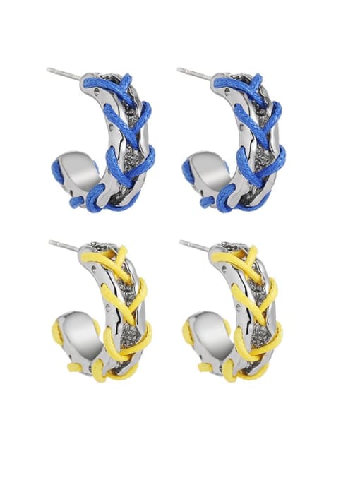 TINGS Brass Geometric Minimalist Weave C Shape Stud Earring 0