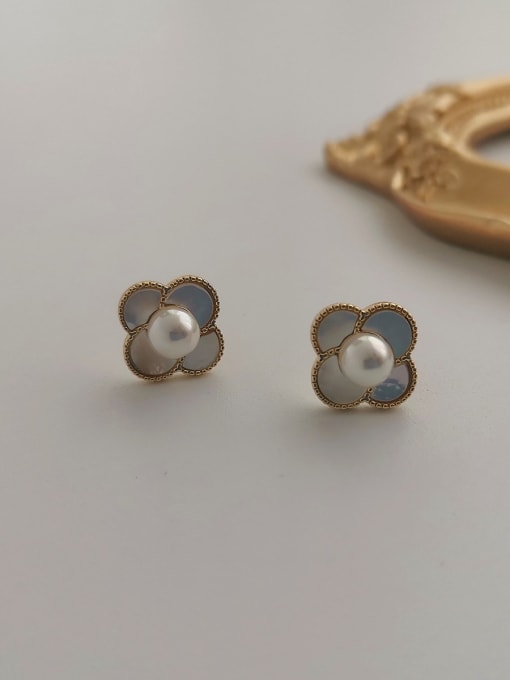 HYACINTH Copper Imitation Pearl Flower Minimalist Stud Trend Korean Fashion Earring 3