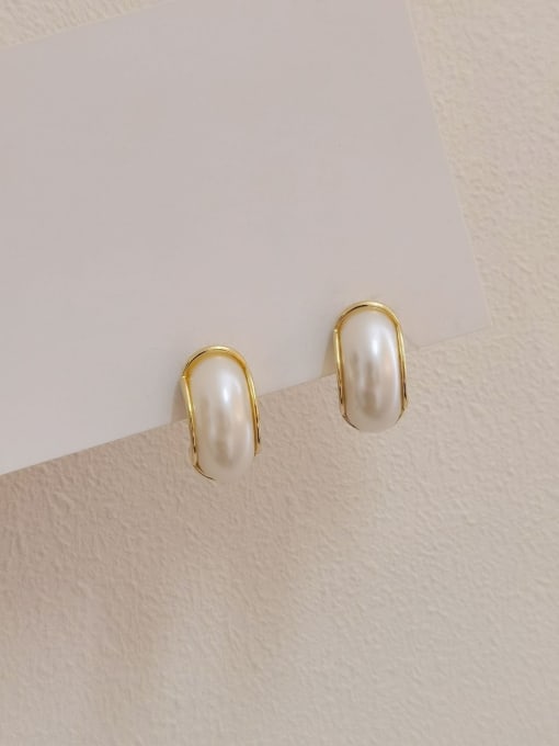 14k Gold White Brass Resin Geometric Trend Stud Earring