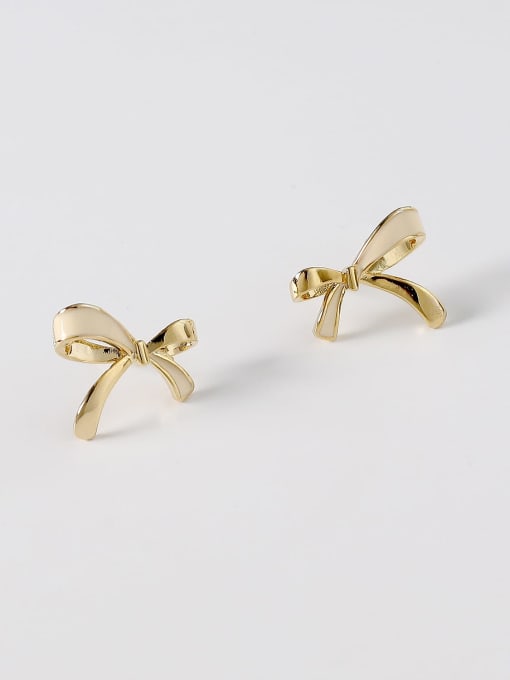 14k Gold off white Brass Enamel Bowknot Minimalist Stud Trend Korean Fashion Earring
