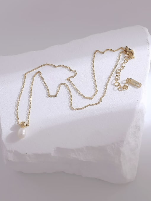 14k Gold Brass Freshwater Pearl Geometric Minimalist Necklace