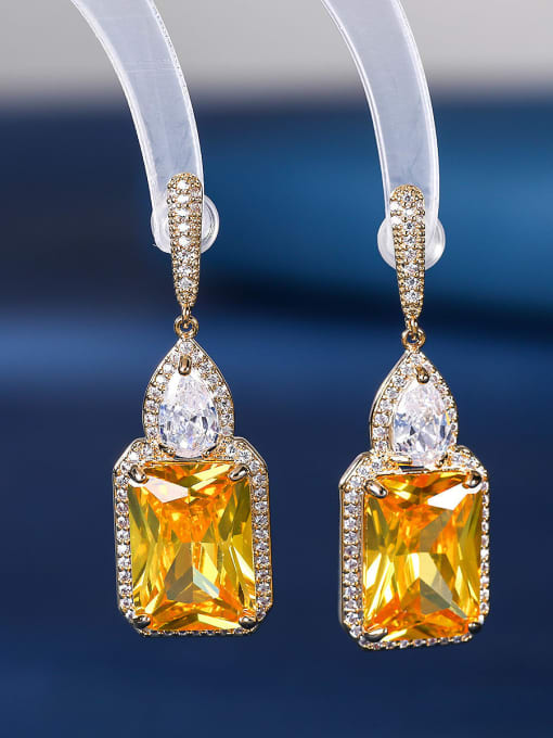 Yellow zircon luxury Brass Cubic Zirconia Multi Color Geometric Luxury Cluster Earring