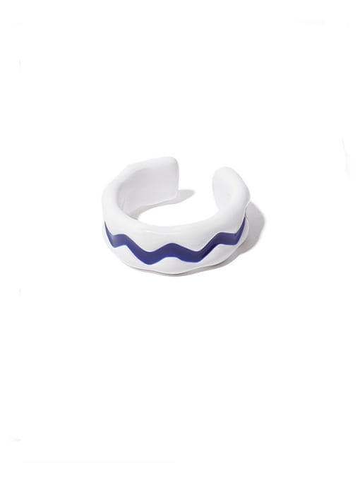 Blue and white stripes Zinc Alloy Enamel Irregular Minimalist Band Ring