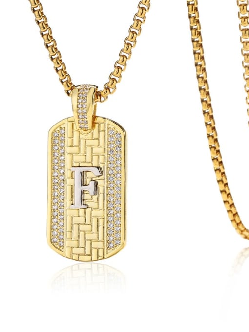 F Brass Cubic Zirconia Letter Vintage Geometric Pendant Necklace