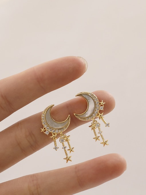 HYACINTH Brass Shell Moon Ethnic Drop Trend Korean Fashion Earring 1