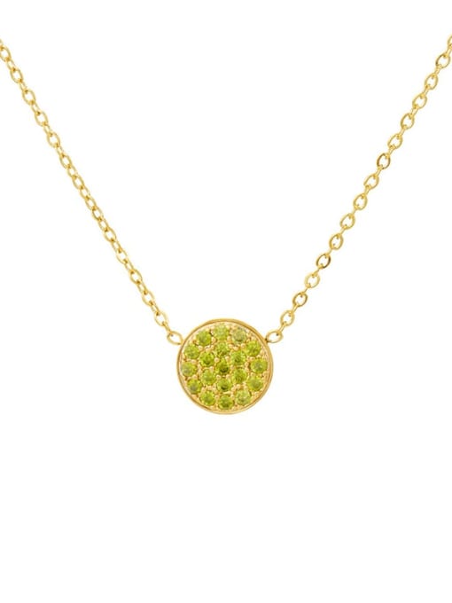 August Light Green Gold Stainless steel Cubic Zirconia Round Minimalist Necklace