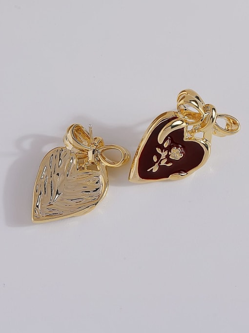 HYACINTH Brass Cubic Zirconia Enamel Heart Vintage Stud Earring 2