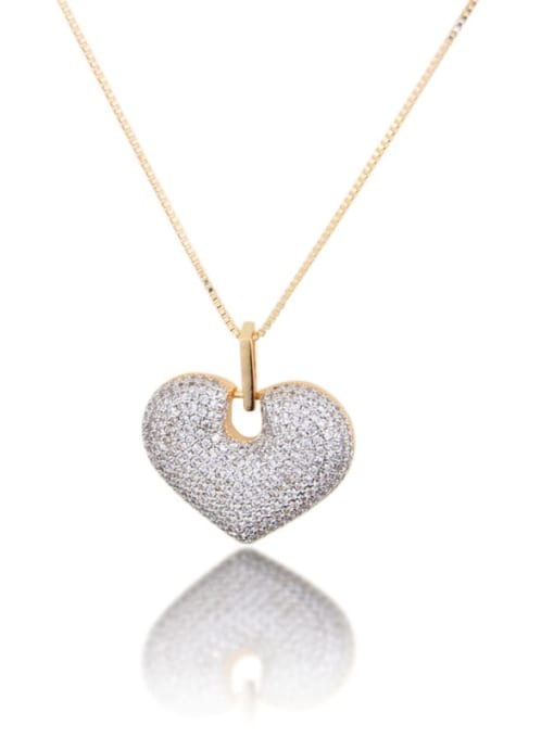 Gold plated white zirconium Brass Cubic Zirconia Heart Luxury Necklace