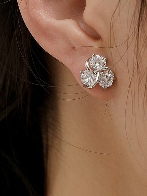 HYACINTH Brass Cubic Zirconia Flower Cute Stud Trend Korean Fashion Earring 1