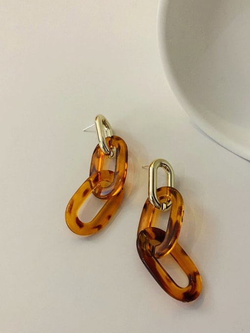 Elliptic double ring Alloy Resin Geometric Vintage Simple leopard print Drop Earring