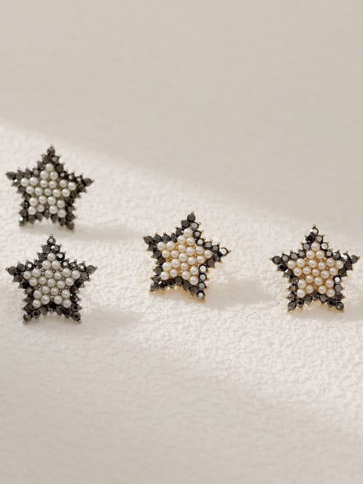 HYACINTH Brass Imitation Pearl Star Vintage Stud Earring 2