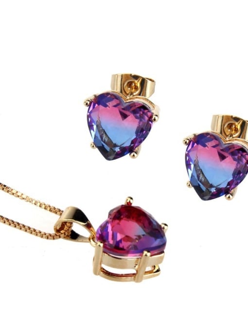 Gold Plated two color Brass Cubic Zirconia Dainty Heart  Earring and Necklace Set