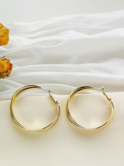 14K  gold Copper Round Minimalist Hoop Trend Korean Fashion Earring