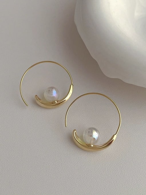 YOUH Brass Imitation Pearl Geometric Minimalist Hook Earring 0