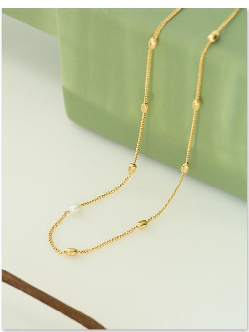 Five Color Brass Bead Oval Minimalist Necklace 0