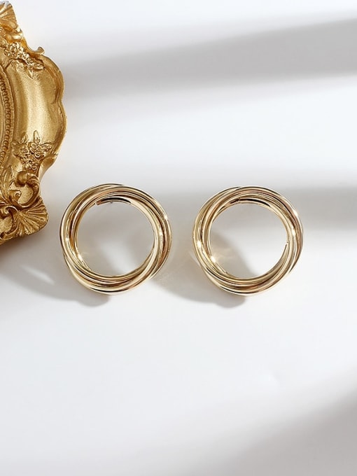 gold Copper Round Minimalist Hoop Trend Korean Fashion Earring