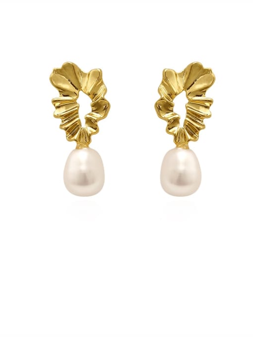 14 K gold Brass Imitation Pearl Geometric Vintage Drop Trend Korean Fashion Earring