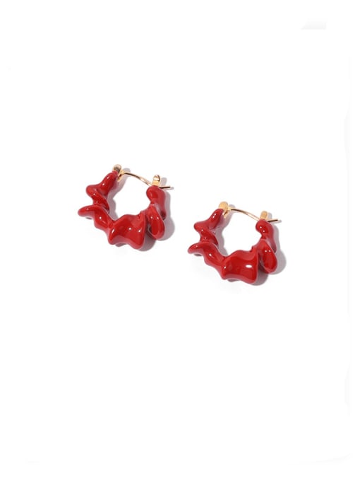 Red drop oil Brass Enamel Geometric Vintage Stud Earring
