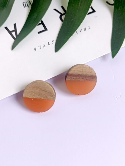 Orange round wood resin splicing Resin Heart Vintage wood color matching Stud Earring/Multi-Color Optional