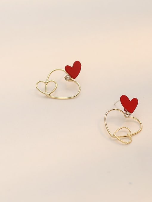 14K gold Copper Enamel Heart Minimalist Stud Trend Korean Fashion Earring