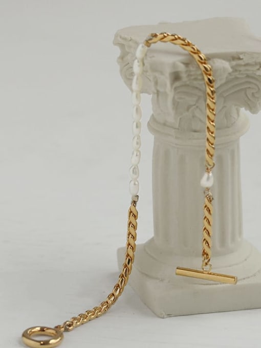 ACCA Brass Freshwater Pearl Irregular Vintage Link Bracelet 2