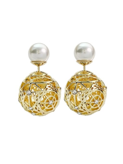 golden Brass Imitation Pearl Geometric Dainty Stud Earring