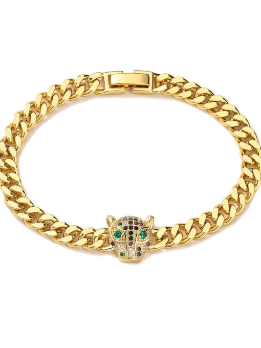 31165 Brass Cubic Zirconia Leopard Trend Link Bracelet