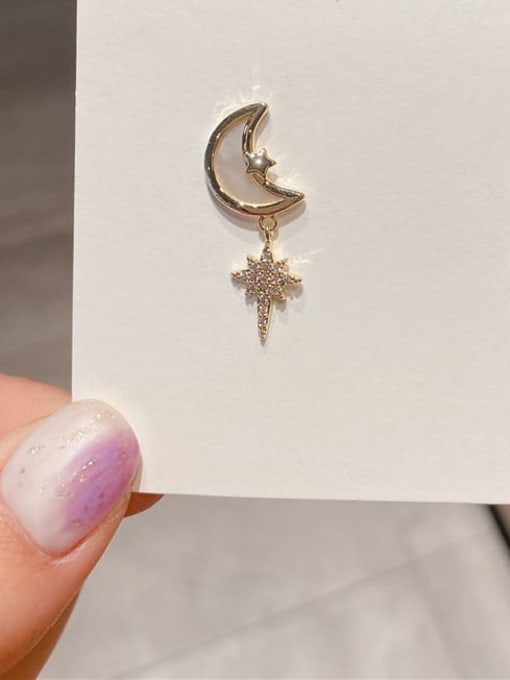 925 silver needle plated with real gold Copper Alloy Shell Zircon Star Dainty Stud Earring