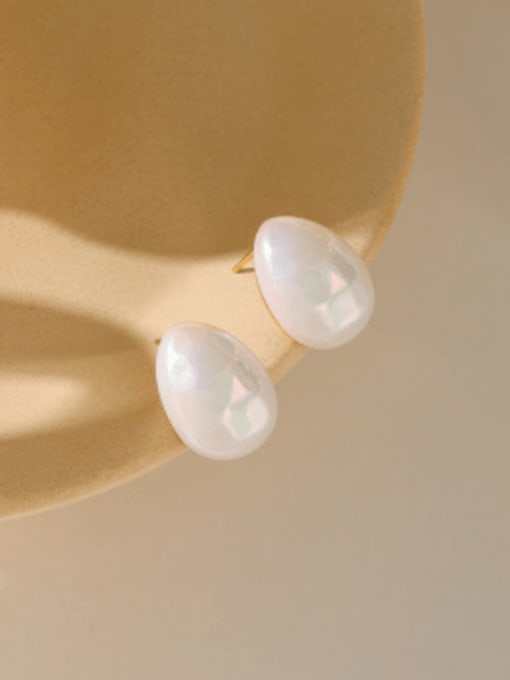 Five Color Brass Freshwater Pearl Water Drop Minimalist Stud Earring 3