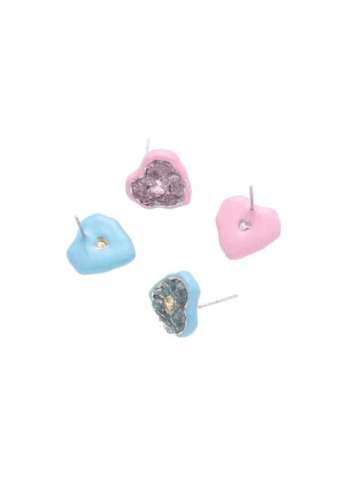 Five Color Brass Enamel Heart Minimalist Stud Earring 0