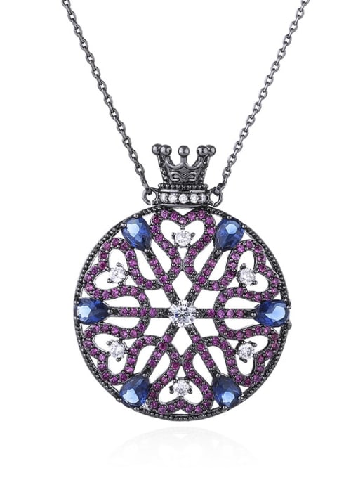 purple Brass Cubic Zirconia Hollow Geometric Vintage Necklace