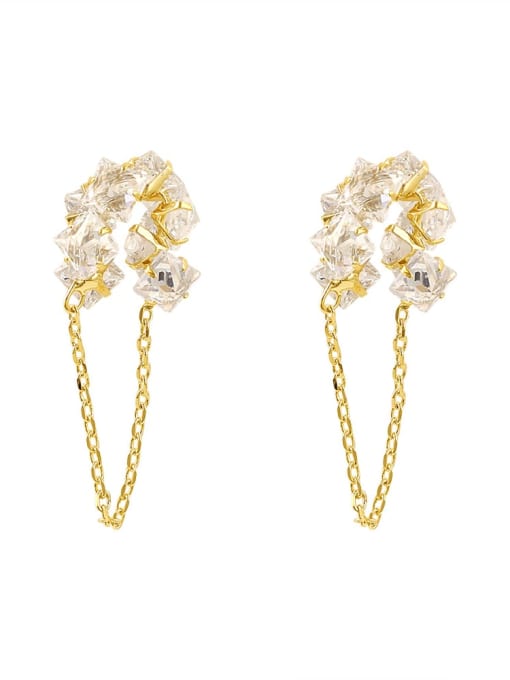 14 K gold Brass Crystal Tassel Dainty Drop Trend Korean Fashion Earring