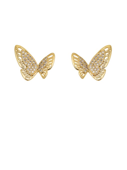 HYACINTH Copper Rhinestone Hollow Butterfly Minimalist Stud Trend Korean Fashion Earring 0